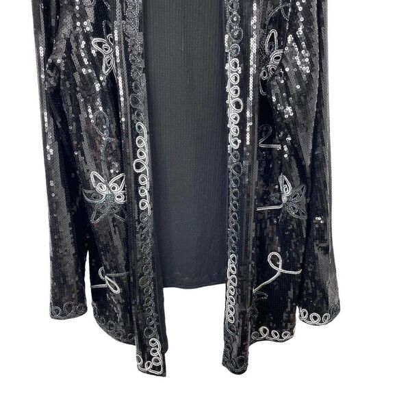 Investments Black Silver Embroidered Sequin Blazer Jacket Sz L - Picture 6 of 9